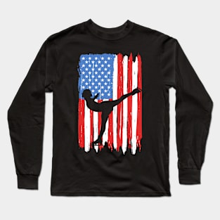 American Flag Skating Graphic Long Sleeve T-Shirt